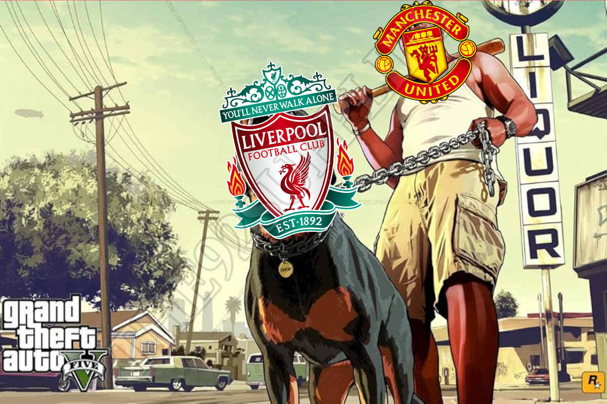 GTA themed Liverpool on lead held by United x8 - Manchester United
