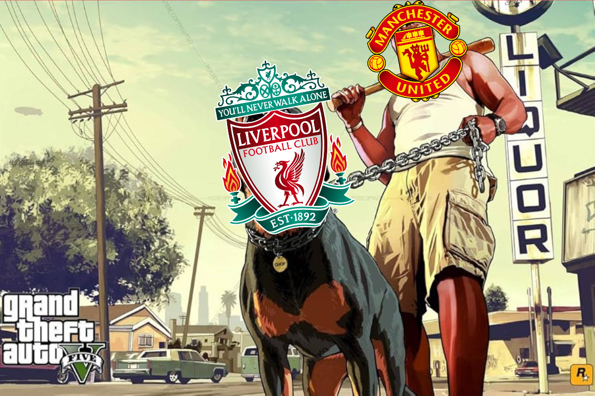 GTA themed Liverpool on lead held by United - Manchester United
